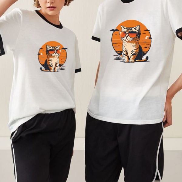 Cat on Beach Unisex Printed T-Shirt