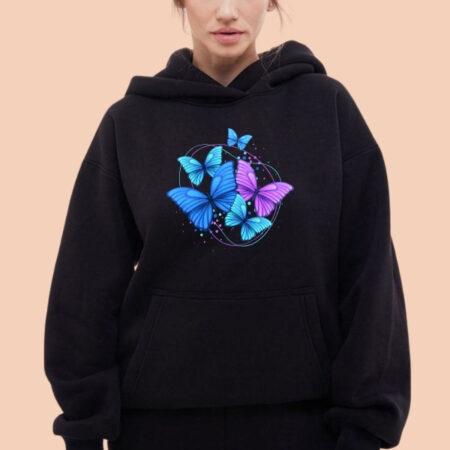 COLORFUL BUTTERFLIES Printed Hoodie For Women